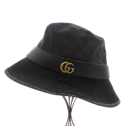 Gucci GG Canvas Fedora Bucket Hat Double G Leather Black Made In Italy 576587