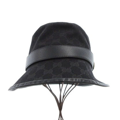 Gucci GG Canvas Fedora Bucket Hat Double G Leather Black Made In Italy 576587
