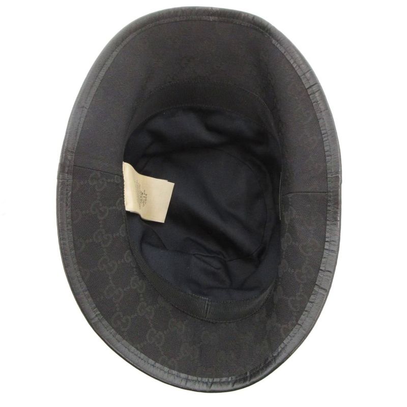 Gucci GG Canvas Fedora Bucket Hat Double G Leather Black Made In Italy 576587