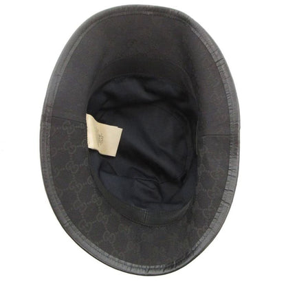 Gucci GG Canvas Fedora Bucket Hat Double G Leather Black Made In Italy 576587