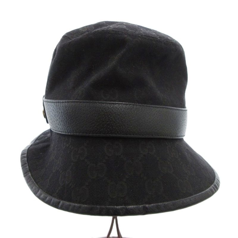 Gucci GG Canvas Fedora Bucket Hat Double G Leather Black Made In Italy 576587
