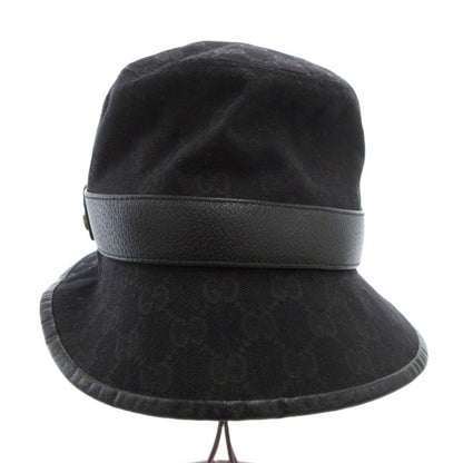 Gucci GG Canvas Fedora Bucket Hat Double G Leather Black Made In Italy 576587