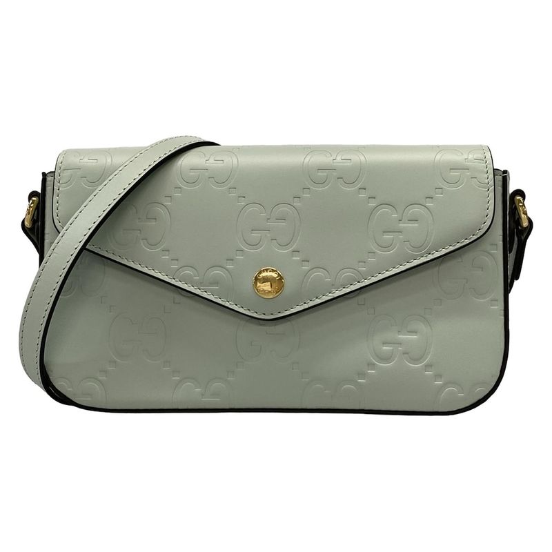 Gucci Shoulder Bag GG Supermini Leather Shoulder Bag 772794 Pale Green Leather