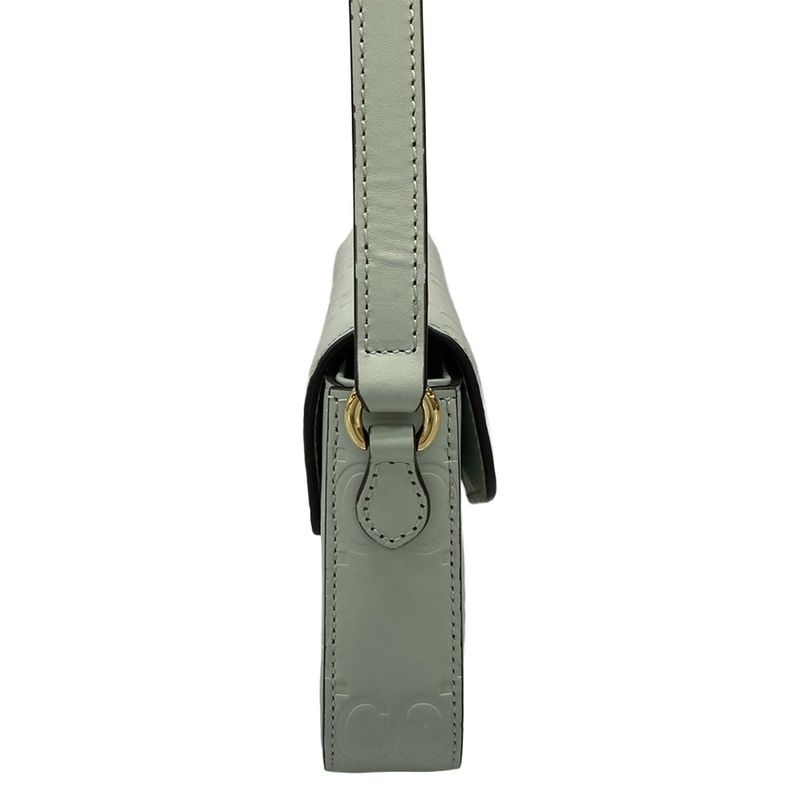 Gucci Shoulder Bag GG Supermini Leather Shoulder Bag 772794 Pale Green Leather