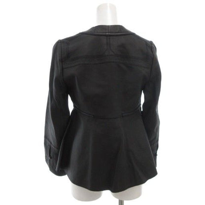 Balenciaga Lamb Leather Collarless Jacket Ribbon Sheepskin 40 Black 413055