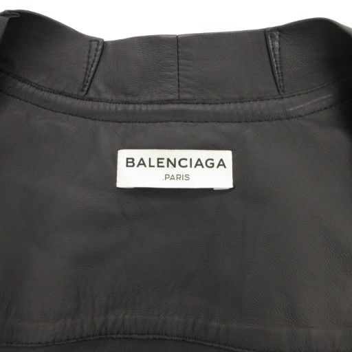 Balenciaga Lamb Leather Collarless Jacket Ribbon Sheepskin 40 Black 413055