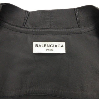Balenciaga Lamb Leather Collarless Jacket Ribbon Sheepskin 40 Black 413055