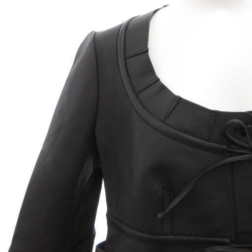 Balenciaga Lamb Leather Collarless Jacket Ribbon Sheepskin 40 Black 413055