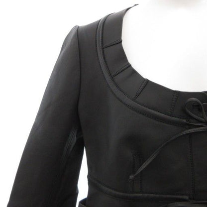 Balenciaga Lamb Leather Collarless Jacket Ribbon Sheepskin 40 Black 413055