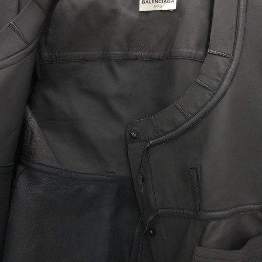 Balenciaga Lamb Leather Collarless Jacket Ribbon Sheepskin 40 Black 413055