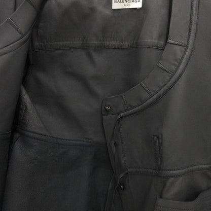 Balenciaga Lamb Leather Collarless Jacket Ribbon Sheepskin 40 Black 413055