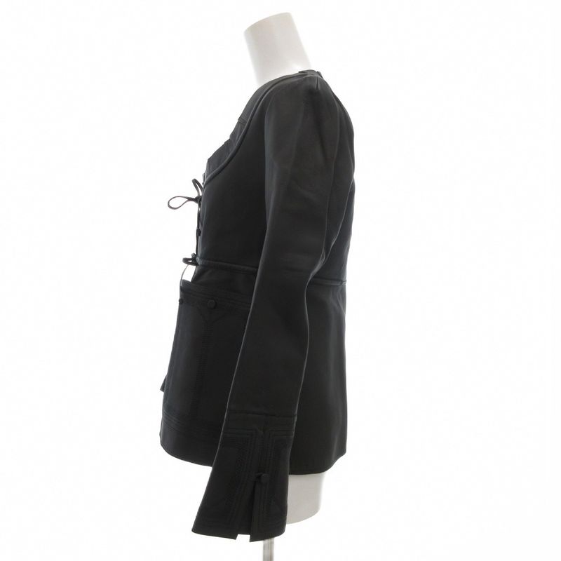 Balenciaga Lamb Leather Collarless Jacket Ribbon Sheepskin 40 Black 413055