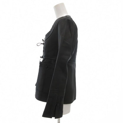 Balenciaga Lamb Leather Collarless Jacket Ribbon Sheepskin 40 Black 413055