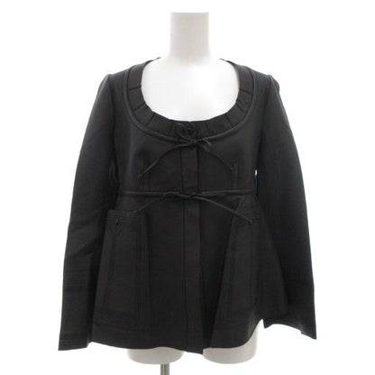 Balenciaga Lamb Leather Collarless Jacket Ribbon Sheepskin 40 Black 413055