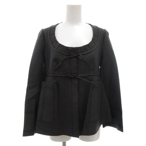 Balenciaga Lamb Leather Collarless Jacket Ribbon Sheepskin 40 Black 413055