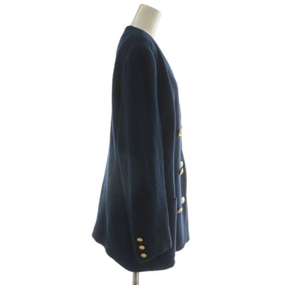 Celine Vintage Collarless Jacket Outer Double Logo Embroidery Patch Gold Button