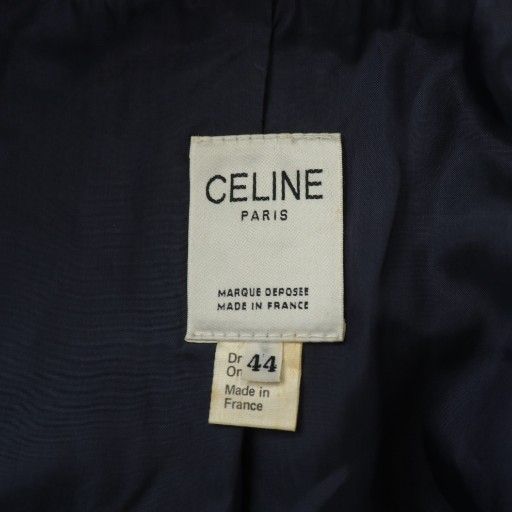 Celine Vintage Collarless Jacket Outer Double Logo Embroidery Patch Gold Button