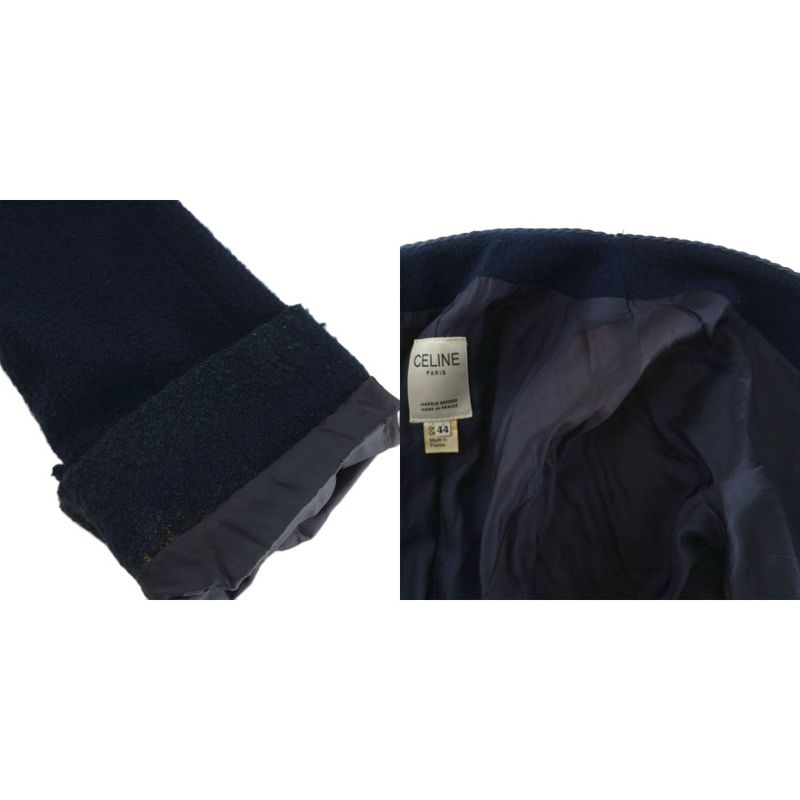 Celine Vintage Collarless Jacket Outer Double Logo Embroidery Patch Gold Button