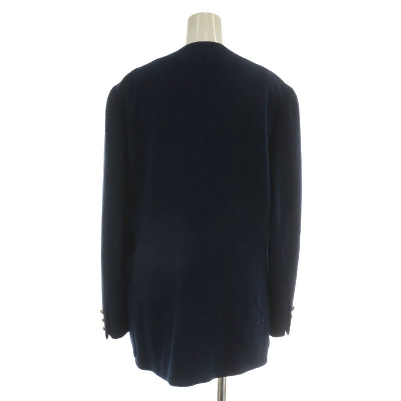 Celine Vintage Collarless Jacket Outer Double Logo Embroidery Patch Gold Button