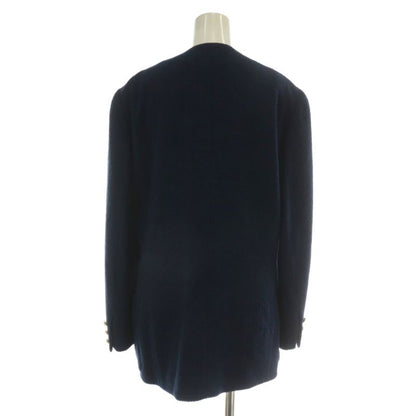 Celine Vintage Collarless Jacket Outer Double Logo Embroidery Patch Gold Button