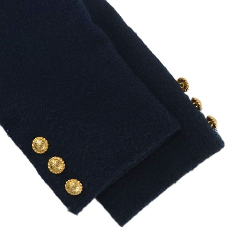 Celine Vintage Collarless Jacket Outer Double Logo Embroidery Patch Gold Button