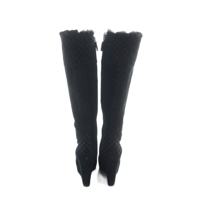 Gucci Long Boots Wedge Sole Thick Sole Logo Suede 34.5 21.5cm (8.46in) Black