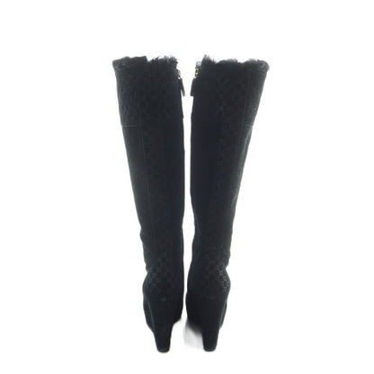 Gucci Long Boots Wedge Sole Thick Sole Logo Suede 34.5 21.5cm (8.46in) Black
