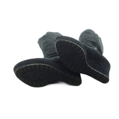 Gucci Long Boots Wedge Sole Thick Sole Logo Suede 34.5 21.5cm (8.46in) Black