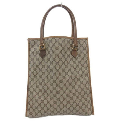 Gucci Old Gucci Vintage GG Supreme Tote Bag Hand Logo Plate Leather Brown AE -