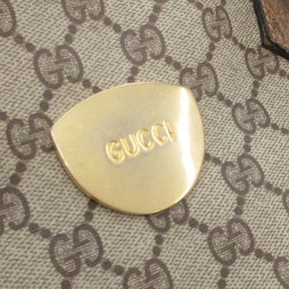 Gucci Old Gucci Vintage GG Supreme Tote Bag Hand Logo Plate Leather Brown AE -