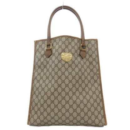 Gucci Old Gucci Vintage GG Supreme Tote Bag Hand Logo Plate Leather Brown AE -