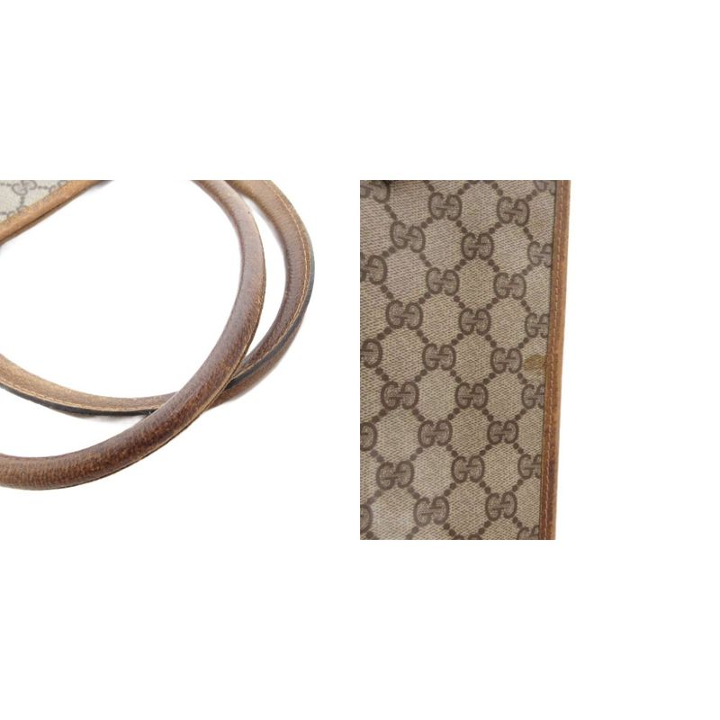 Gucci Old Gucci Vintage GG Supreme Tote Bag Hand Logo Plate Leather Brown AE -