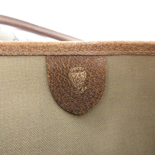 Gucci Old Gucci Vintage GG Supreme Tote Bag Hand Logo Plate Leather Brown AE -