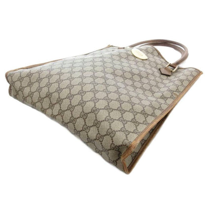 Gucci Old Gucci Vintage GG Supreme Tote Bag Hand Logo Plate Leather Brown AE -