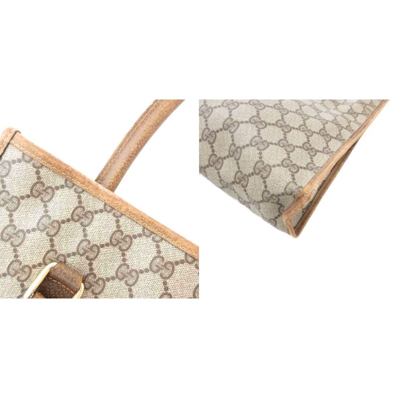 Gucci Old Gucci Vintage GG Supreme Tote Bag Hand Logo Plate Leather Brown AE -