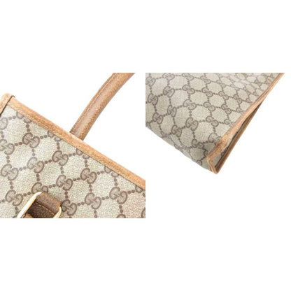 Gucci Old Gucci Vintage GG Supreme Tote Bag Hand Logo Plate Leather Brown AE -