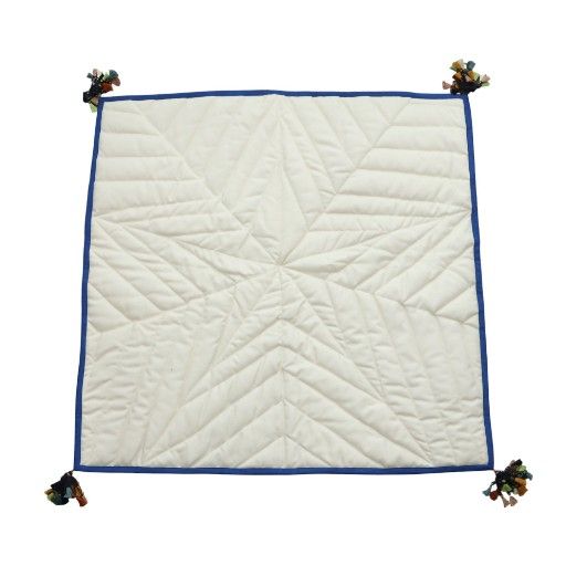 Christian DIOR Rug Mat Fabric Total Pattern Tassel Square Logo White Blue -