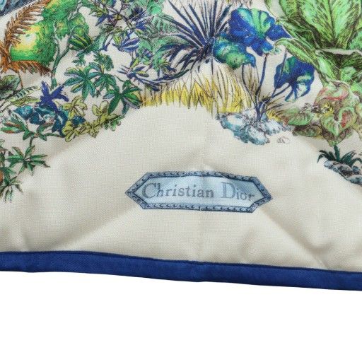 Christian DIOR Rug Mat Fabric Total Pattern Tassel Square Logo White Blue -