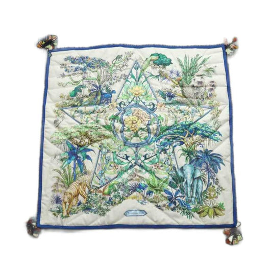 Christian DIOR Rug Mat Fabric Total Pattern Tassel Square Logo White Blue -