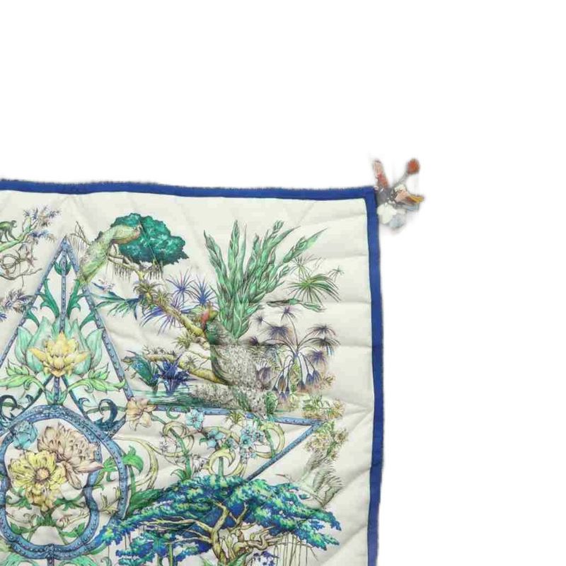 Christian DIOR Rug Mat Fabric Total Pattern Tassel Square Logo White Blue -