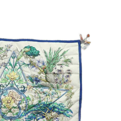 Christian DIOR Rug Mat Fabric Total Pattern Tassel Square Logo White Blue -