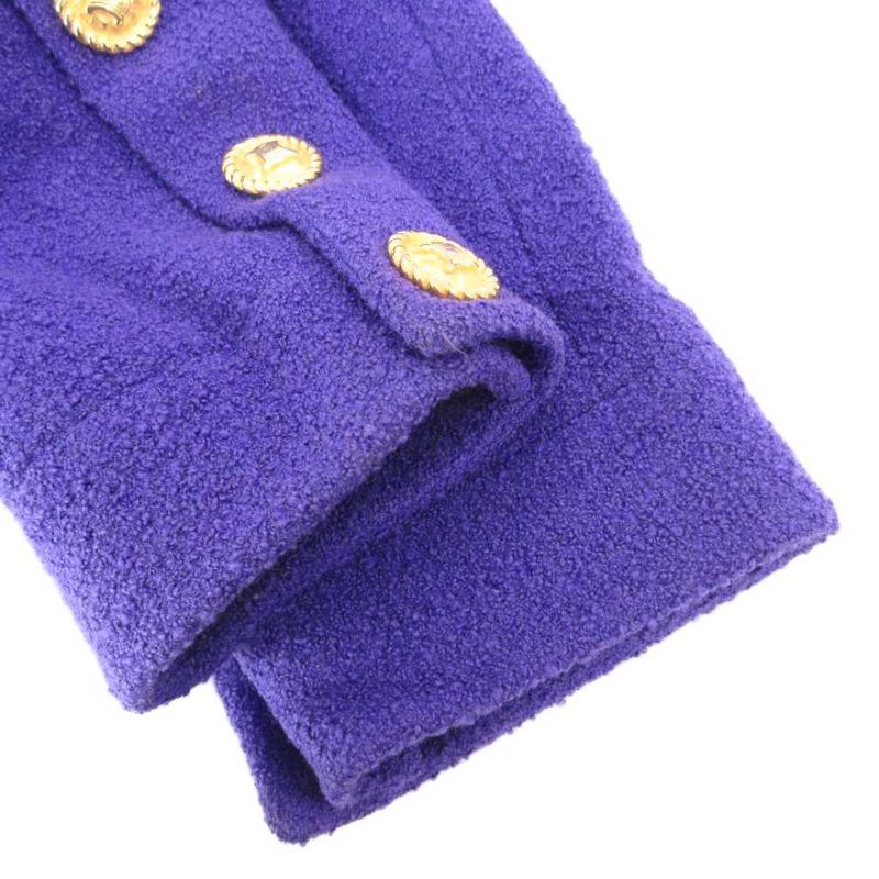 Celine Old Celine Vintage Collarless Jacket Wool Gold Button No Vent Purple 40