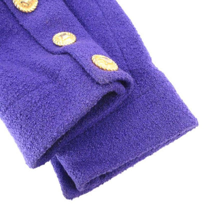 Celine Old Celine Vintage Collarless Jacket Wool Gold Button No Vent Purple 40