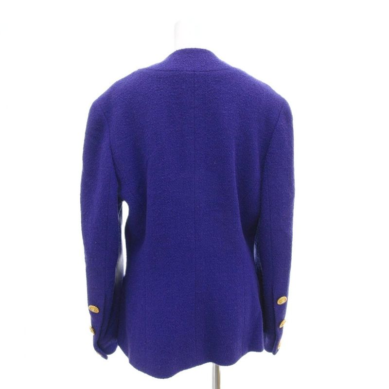 Celine Old Celine Vintage Collarless Jacket Wool Gold Button No Vent Purple 40