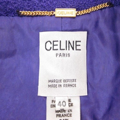Celine Old Celine Vintage Collarless Jacket Wool Gold Button No Vent Purple 40