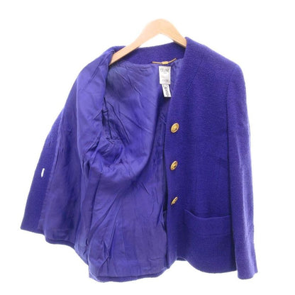 Celine Old Celine Vintage Collarless Jacket Wool Gold Button No Vent Purple 40