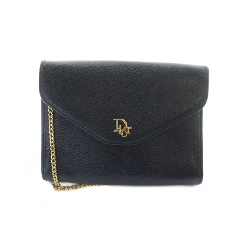 Christian DIOR Vintage Chain Shoulder Bag Clutch Diagonal Flap Leather Logo