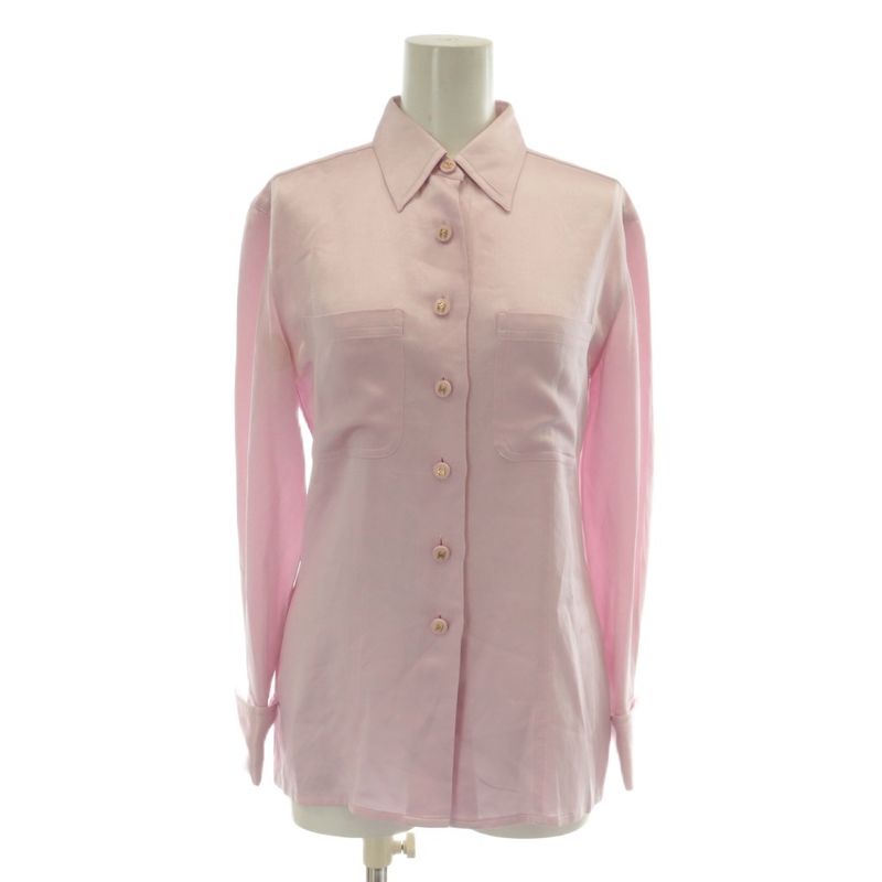Chanel Shirt Blouse 100% Silk Long Sleeves Coco Mark Coco Button Pink XZ - GY18