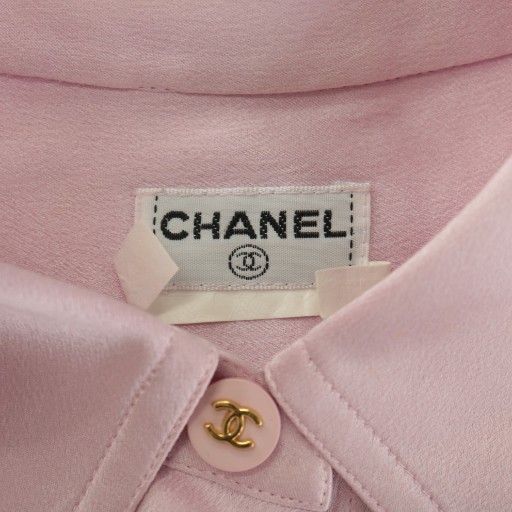 Chanel Shirt Blouse 100% Silk Long Sleeves Coco Mark Coco Button Pink XZ - GY18