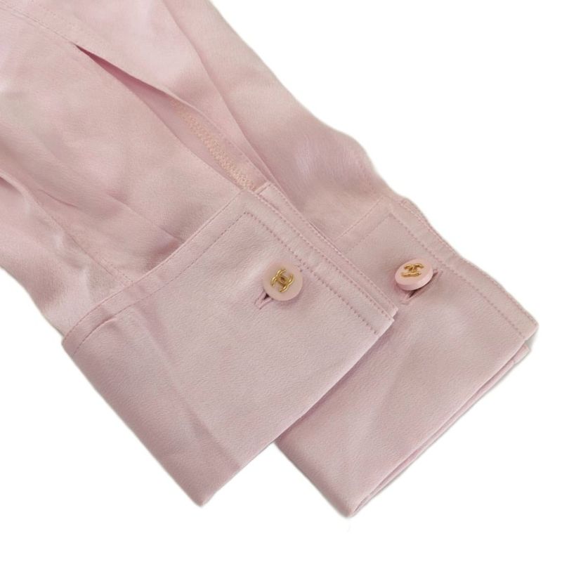 Chanel Shirt Blouse 100% Silk Long Sleeves Coco Mark Coco Button Pink XZ - GY18